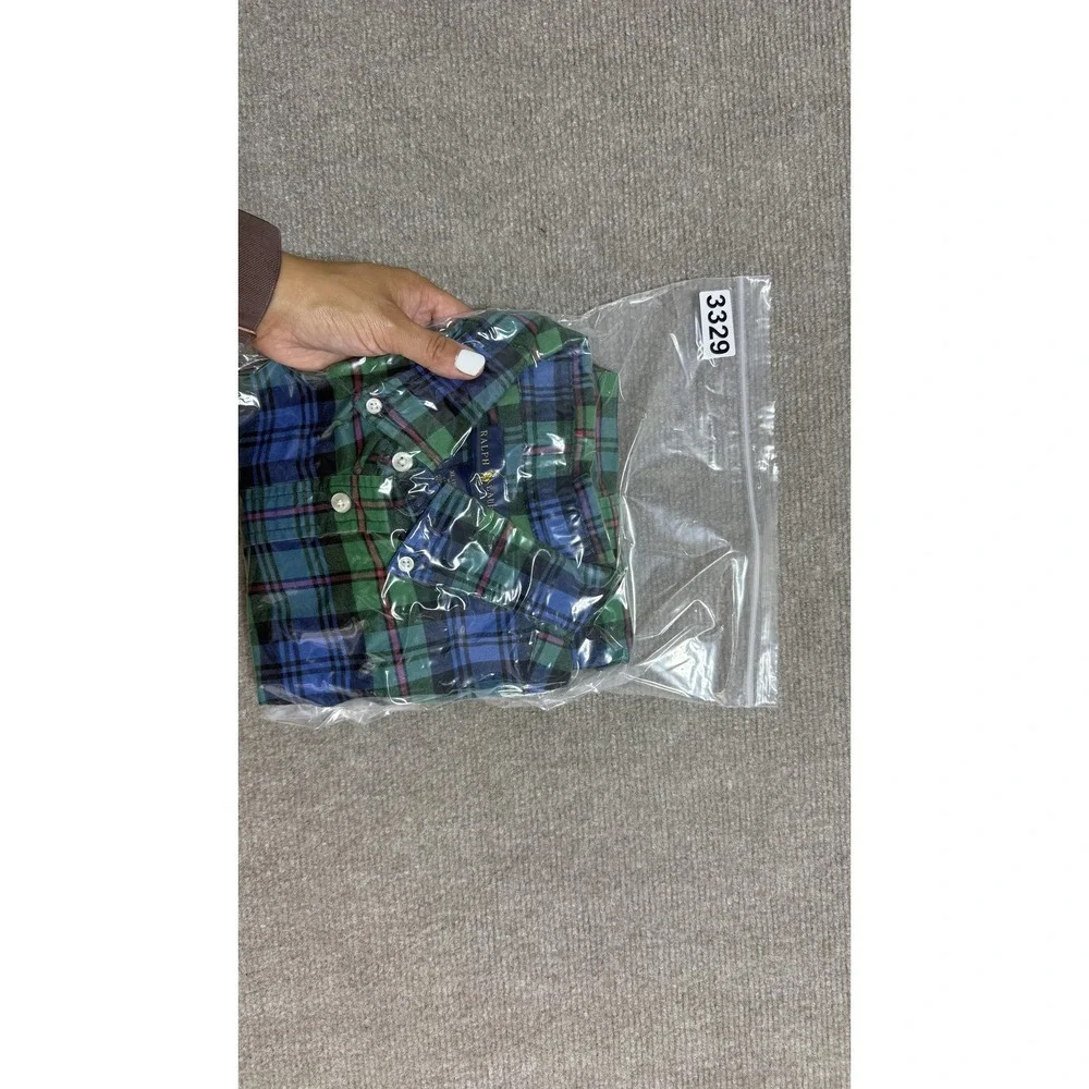 Ralph Lauren Shirt‎ Boys XL 18-20 Green Blue Plaid Button Down Long Sleeve Pony